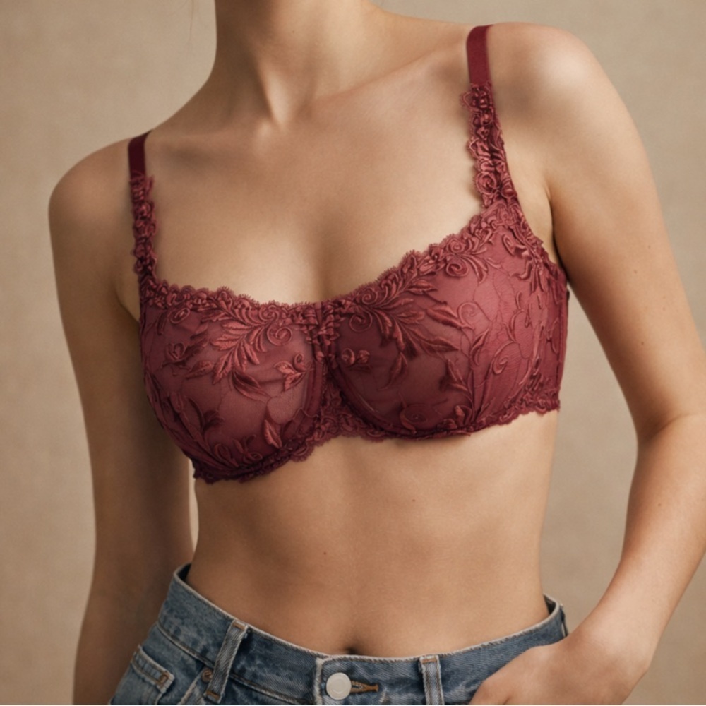 Soma 36DDD Sensuous Lace Unlined Underwire Bra Burgundy Plum